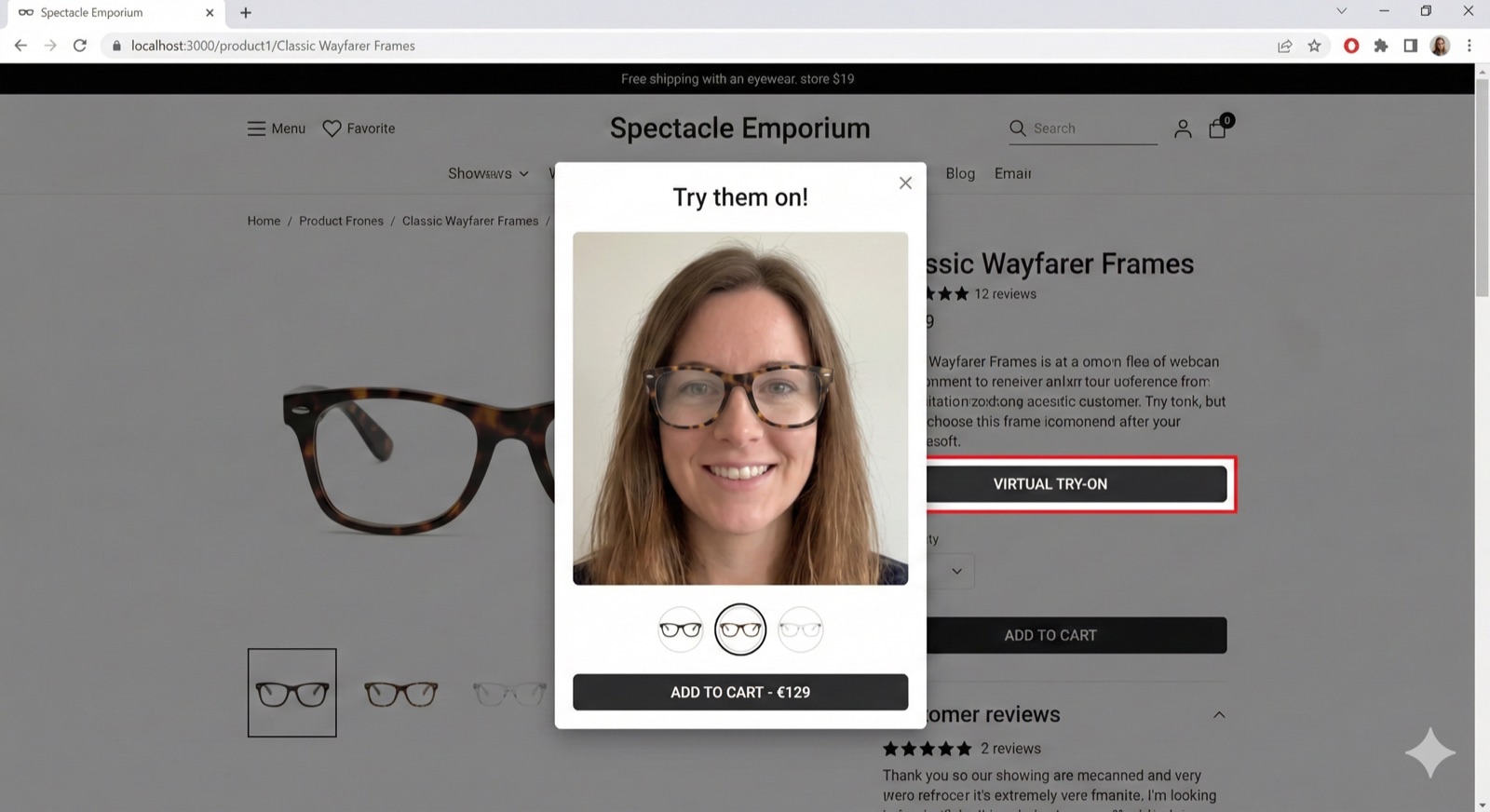 Screenshot der Virtual-Try-On-Anwendung 2